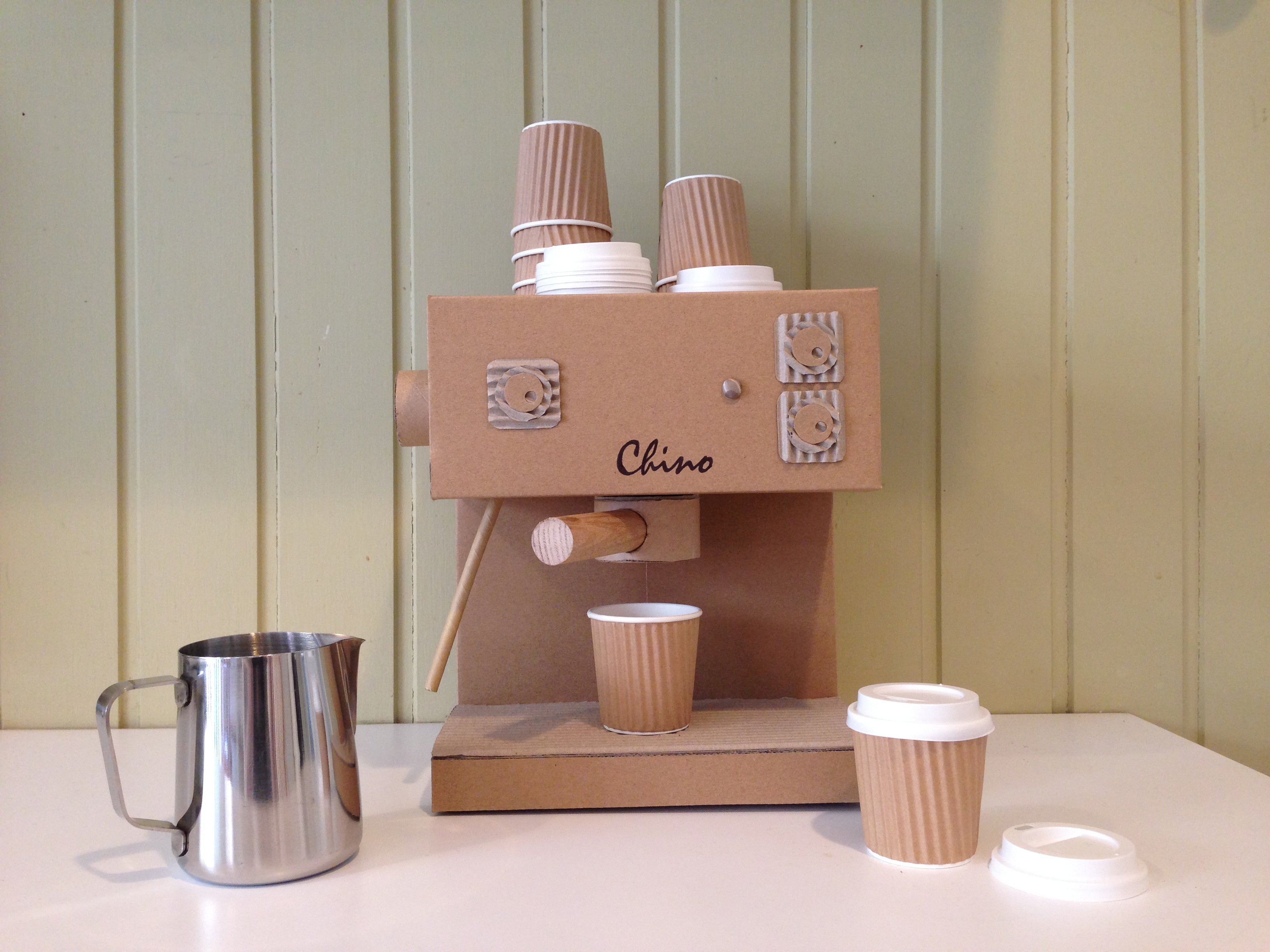 DIY Toy Cappuccino Machine from from a cardboard box