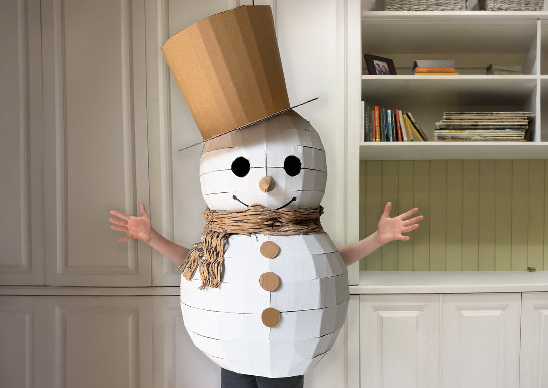 Fun kids DIY Cardboard costume of a snowman