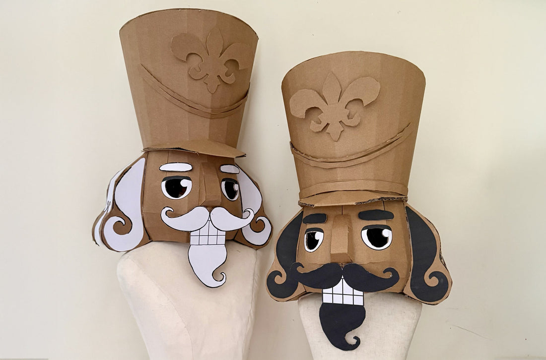 Cardboard nutcracker costume DIY featured in two different colour styles