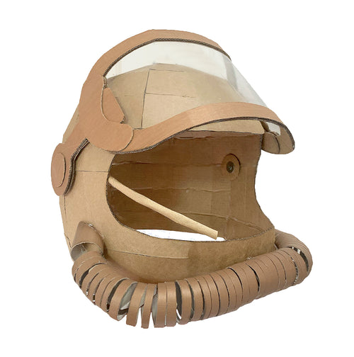 Cardboard astronaut helmet made from up cycled material